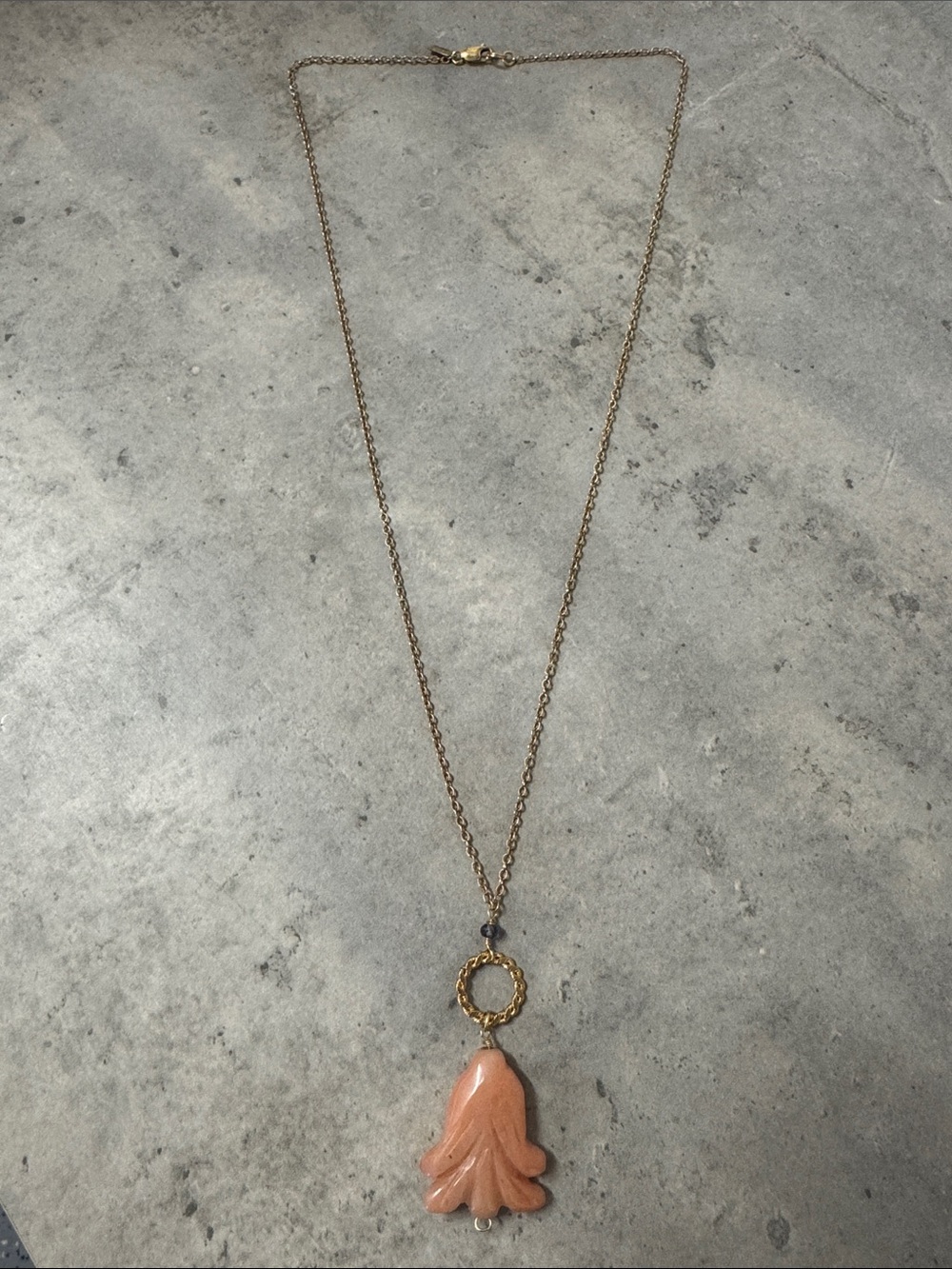 Gold-Tone Necklace with Coral Pink Flower Drop Pendant